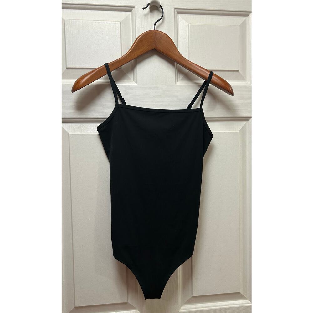 Spanx Black Ribbed Cami Bodysuit with Adjustable Straps, Size M